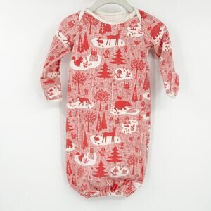 Winter Water Factory Baby Organic‎ Cotton Woodland Print Gown Size 3M Forest Red
